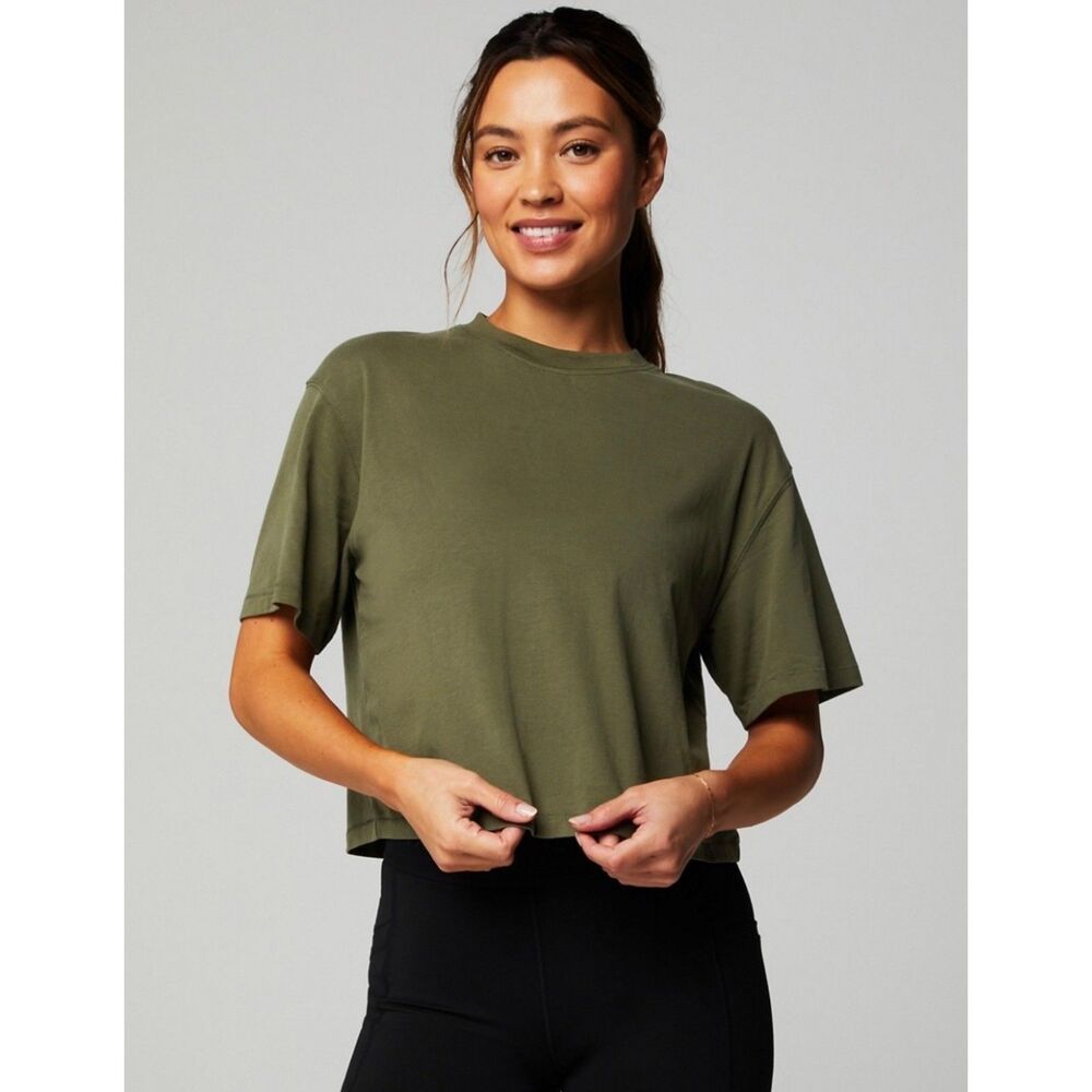 Fabletics 100% Cotton Boxy Tee Utility Green Size S NWT